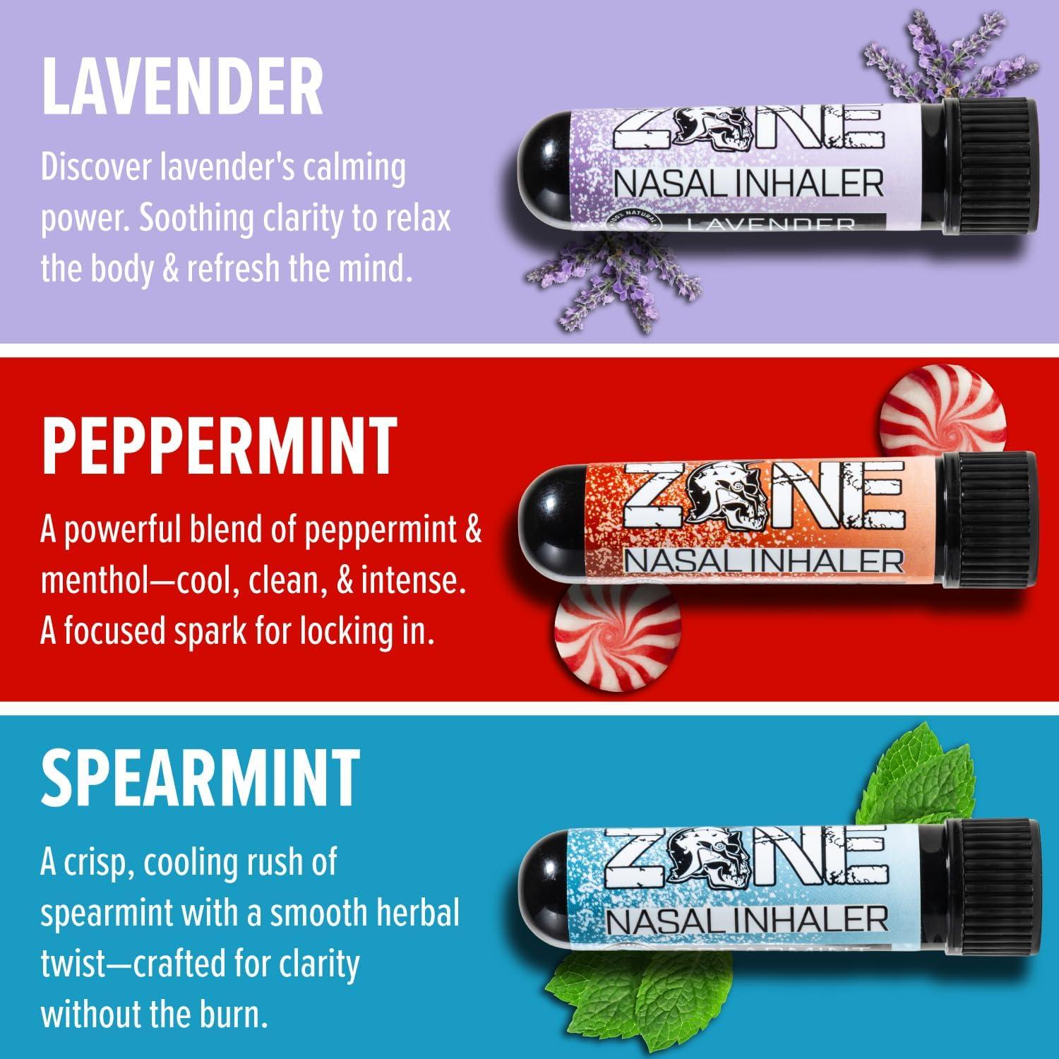 Inhalador Nasal Zone - Aromaterapia Natural 3-Pack Menta y Lavanda