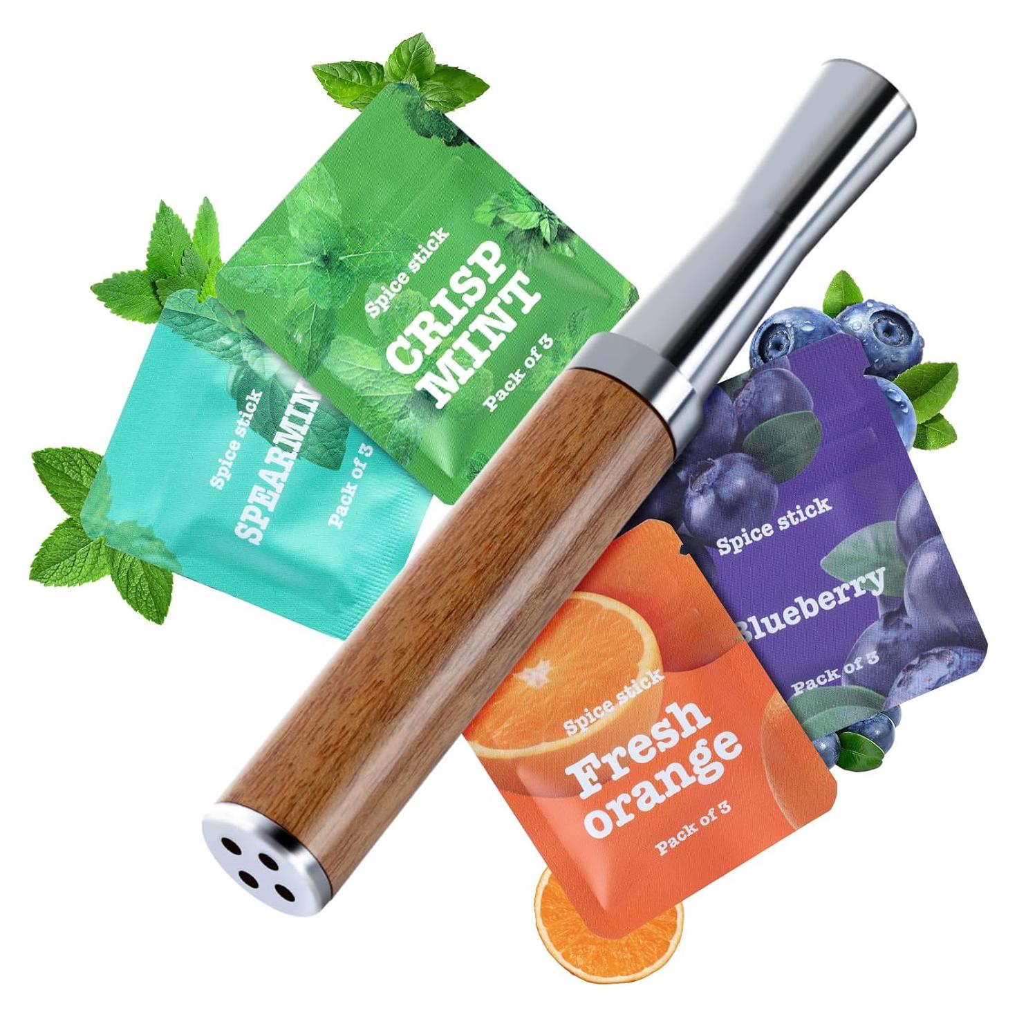 Inhalador Quit Boderi de Aluminio y Madera con 4 Nucleos Saborizados