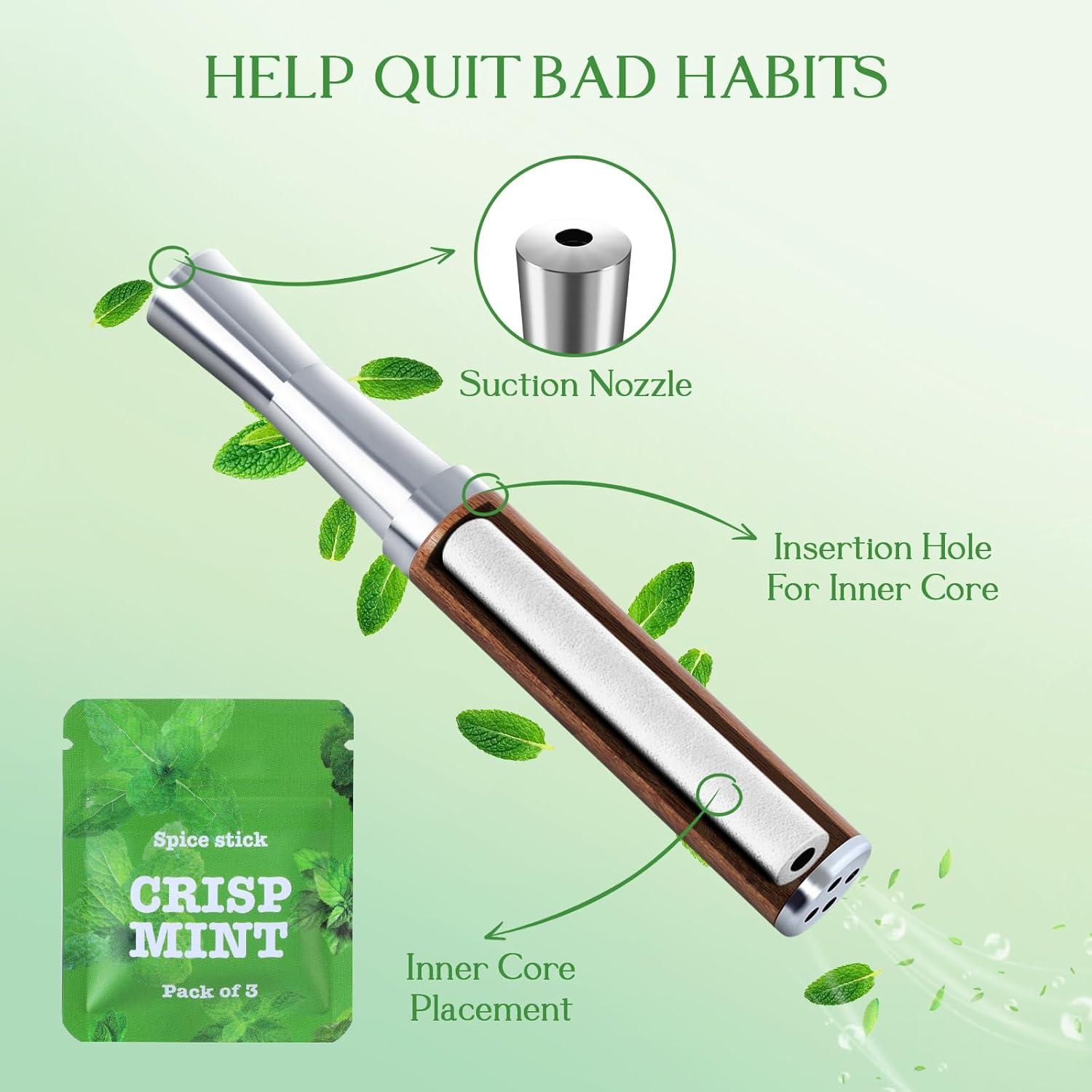 Inhalador Quit Boderi de Aluminio y Madera con 4 Nucleos Saborizados