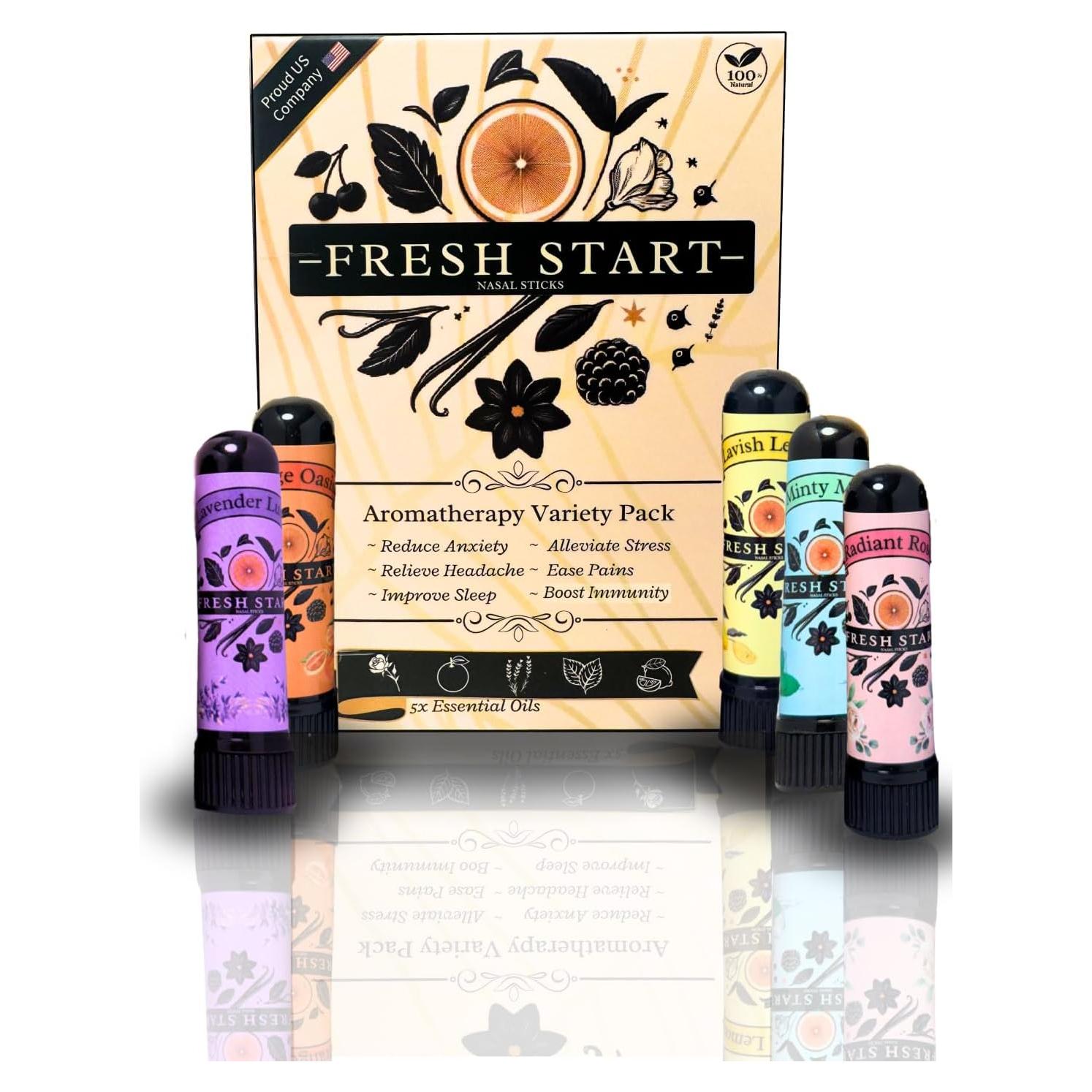 Inhalador Nasal Fresh Start - Paquete de 5 Aceites Esenciales
