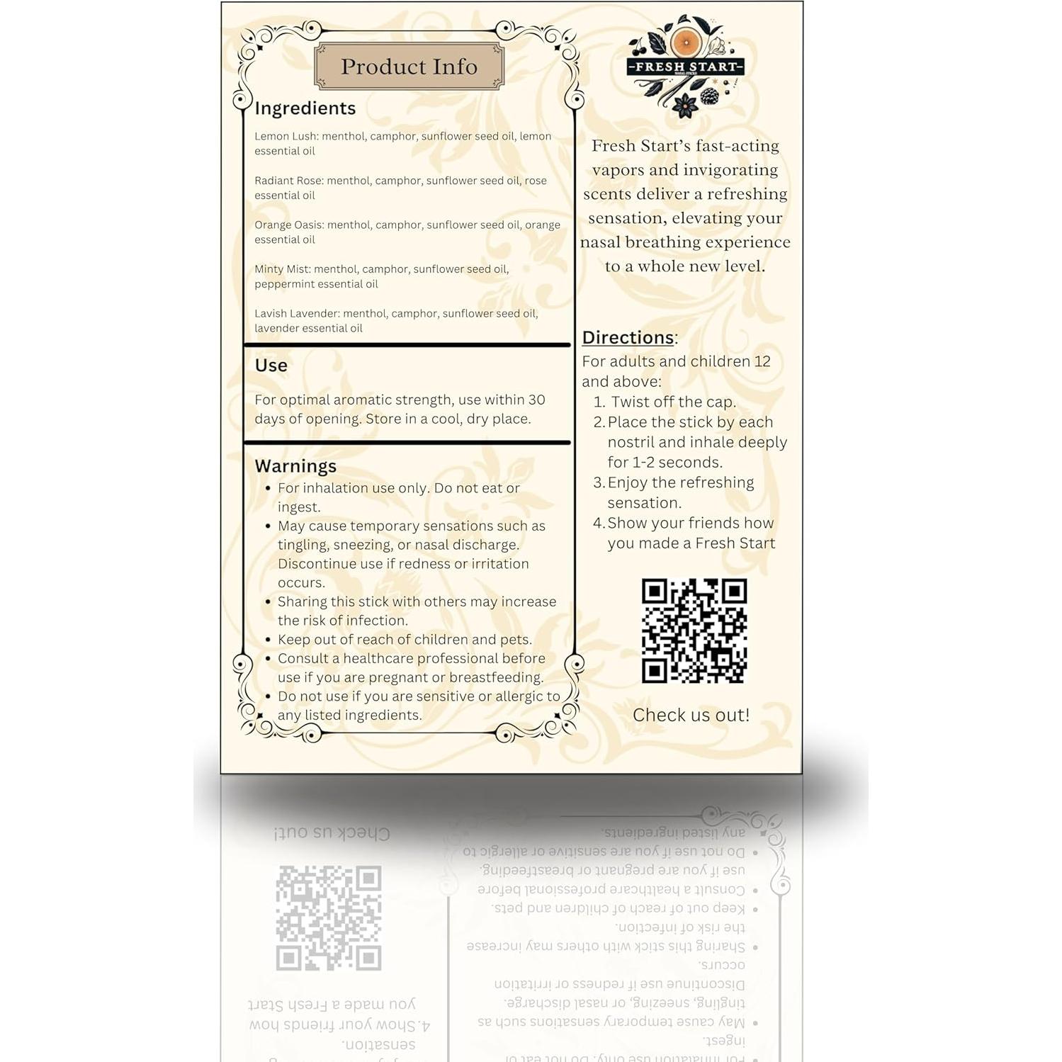 Inhalador Nasal Fresh Start - Paquete de 5 Aceites Esenciales