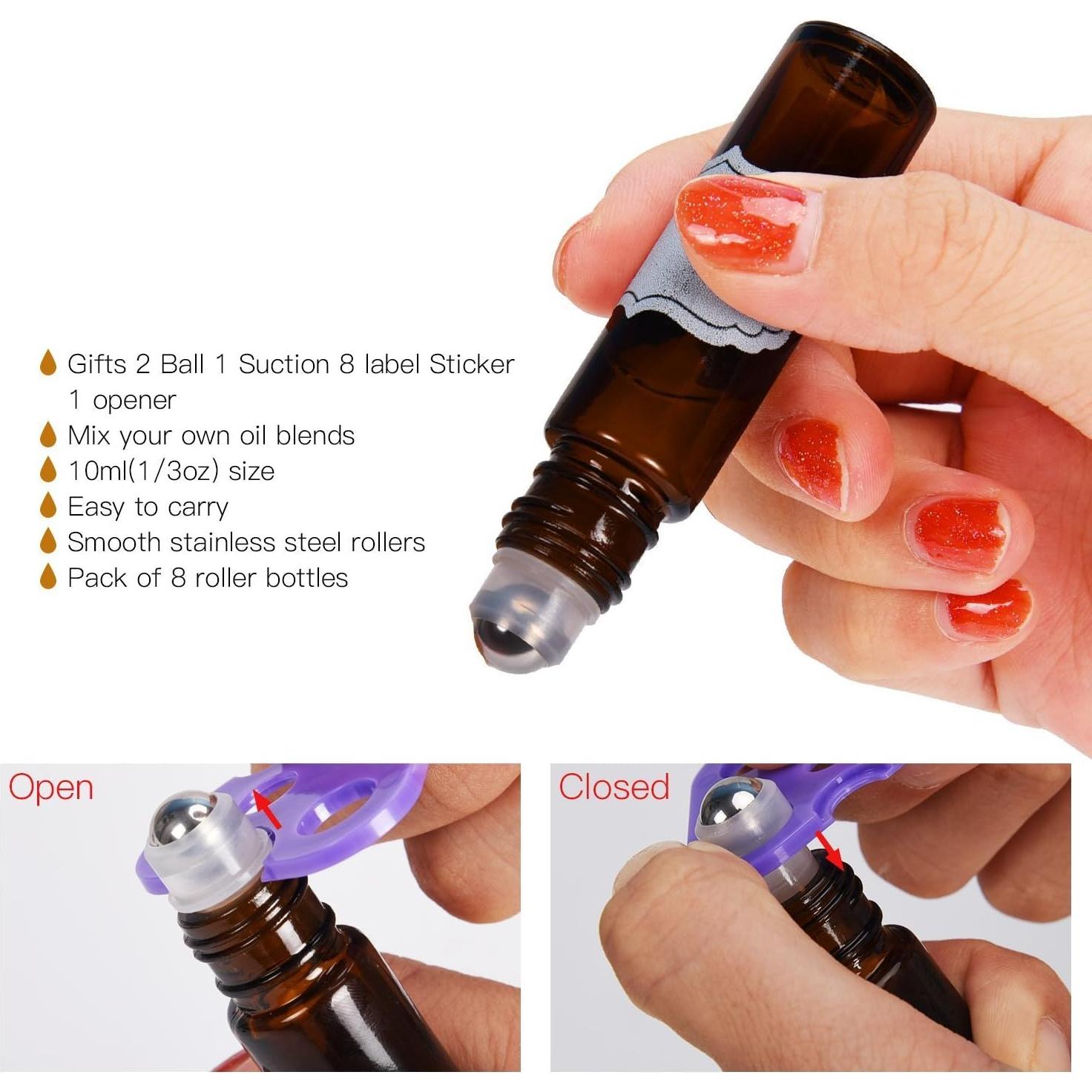 Botellas de Aceite Esencial Roller ULG 10ml 8-Pack Ámbar