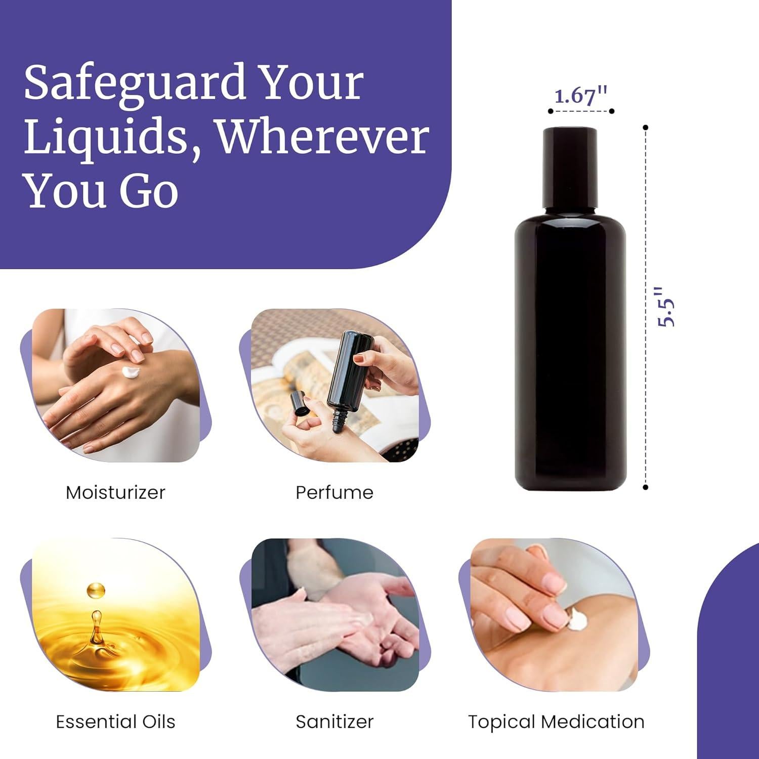 Infinity Jars Black Ultraviolet Glass Bottle 100Ml (3.4 fl oz) w/Glass Ball Roll on Tip Screw top Bottle for Essential oil, Airtight Round Bottles Cosmetic Containers Roller Bottles w/Black Cap