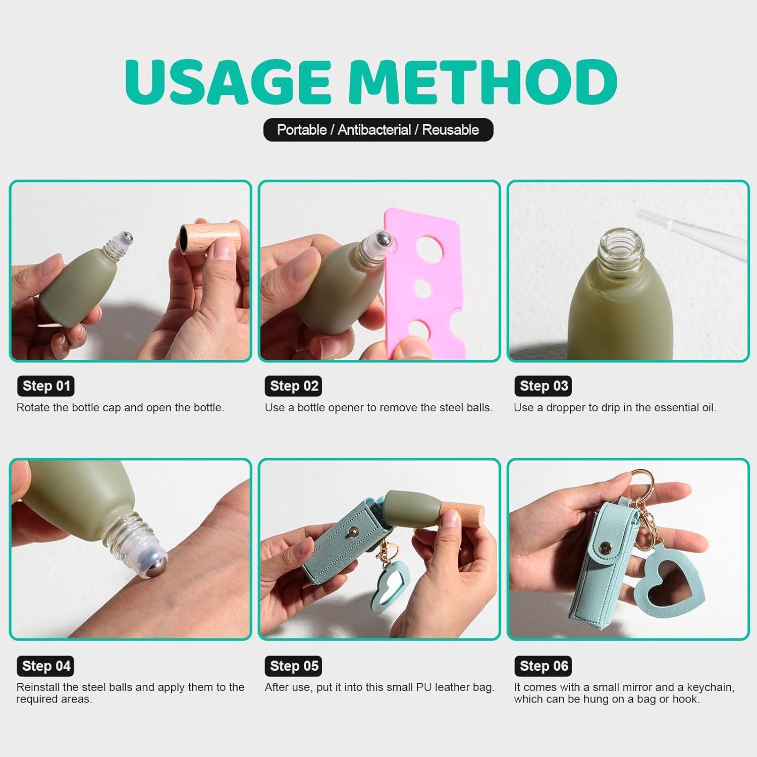 JPNK 4 Botellas de Aceite Esencial 10ml con Bolsa Portátil