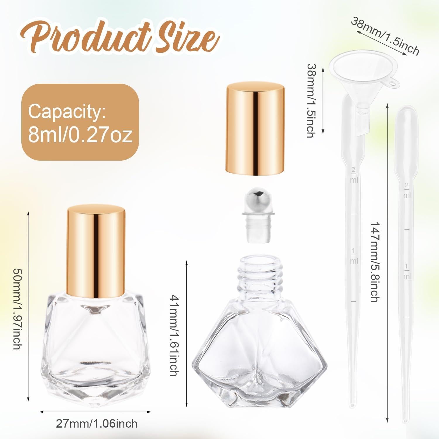 30 Botellas de Vidrio 8ml con Rodillo Mirrline para Aceites