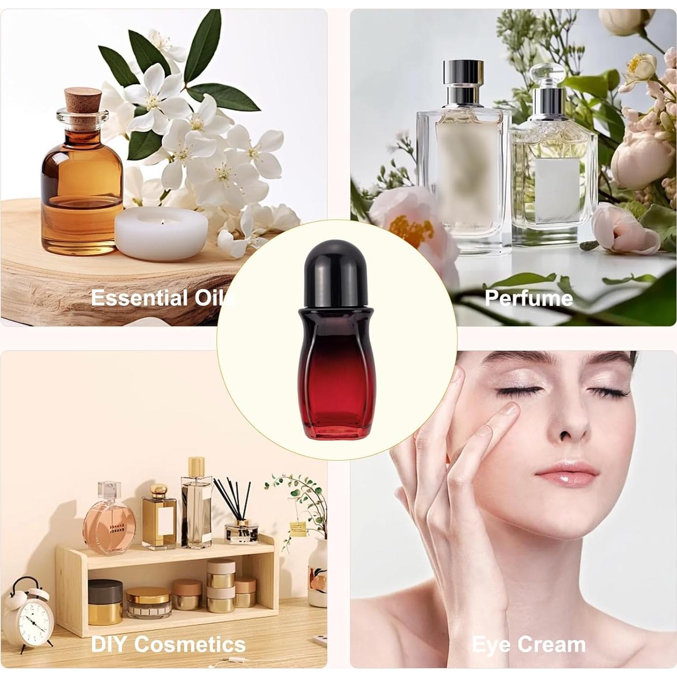 Paquete de 4 Botellas de Rodillo Newzoll 50mL Vidrio Reutilizables