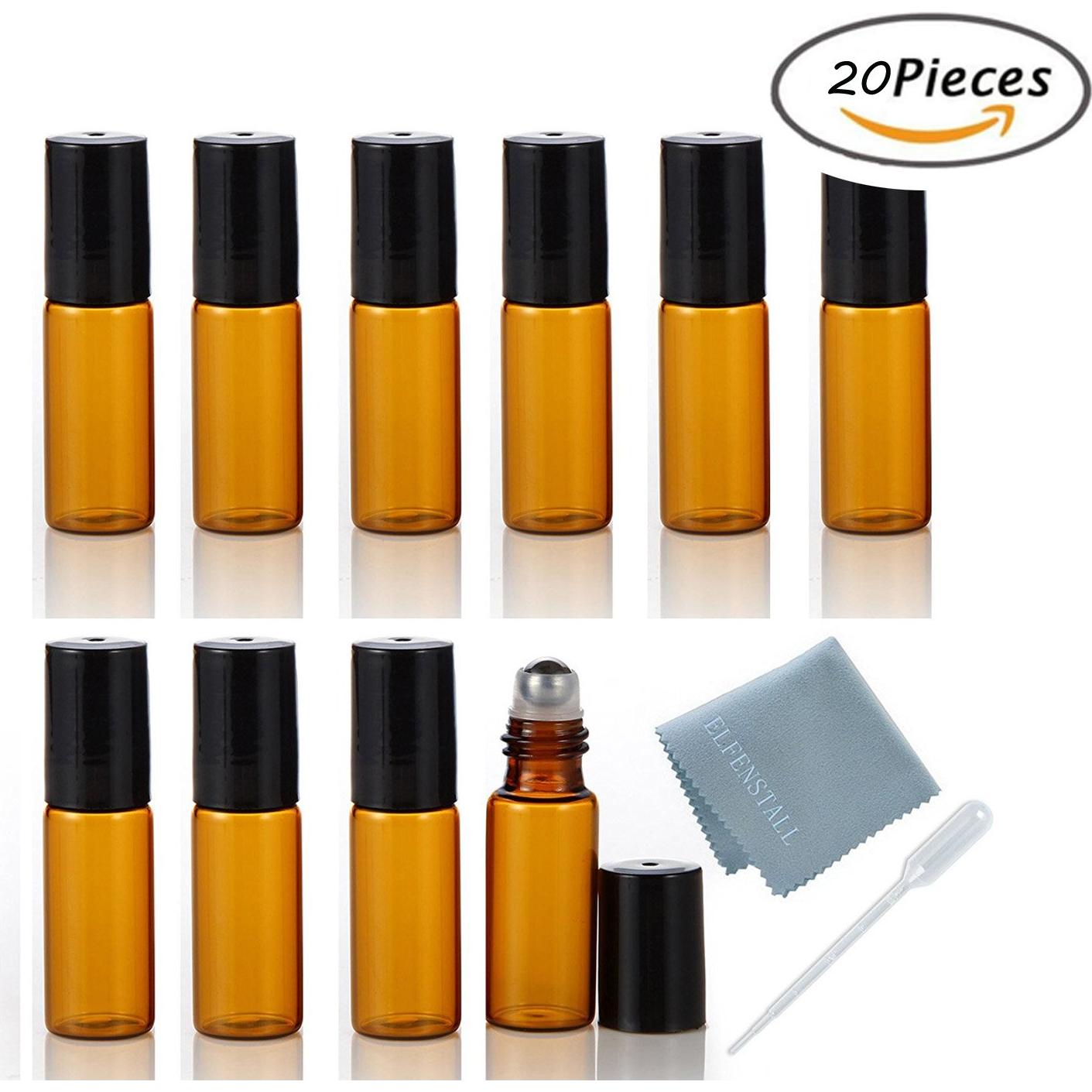 20 Botellas de Vidrio Ámbar 5ml con Rodillo ELFENSTALL