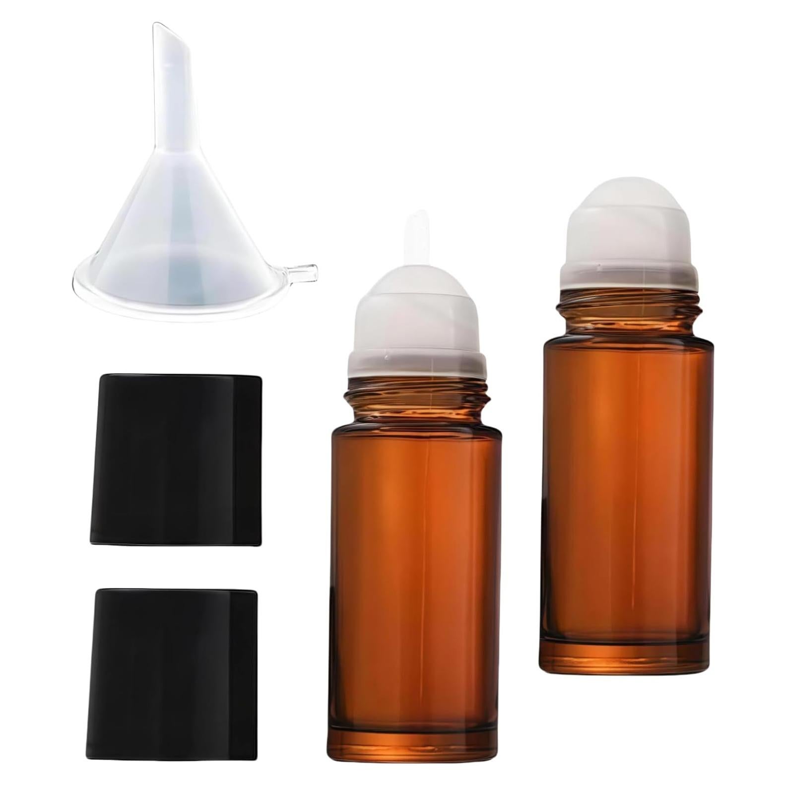 Set de 2 Botellas de Vidrio Marrón 30ml Jizlan con Rodillo