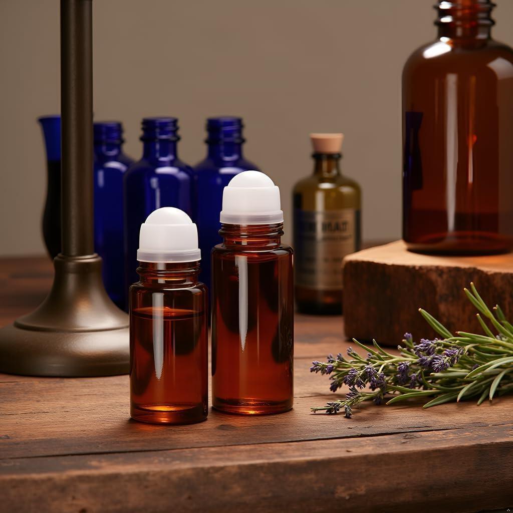 Set de 2 Botellas de Vidrio Marrón 30ml Jizlan con Rodillo