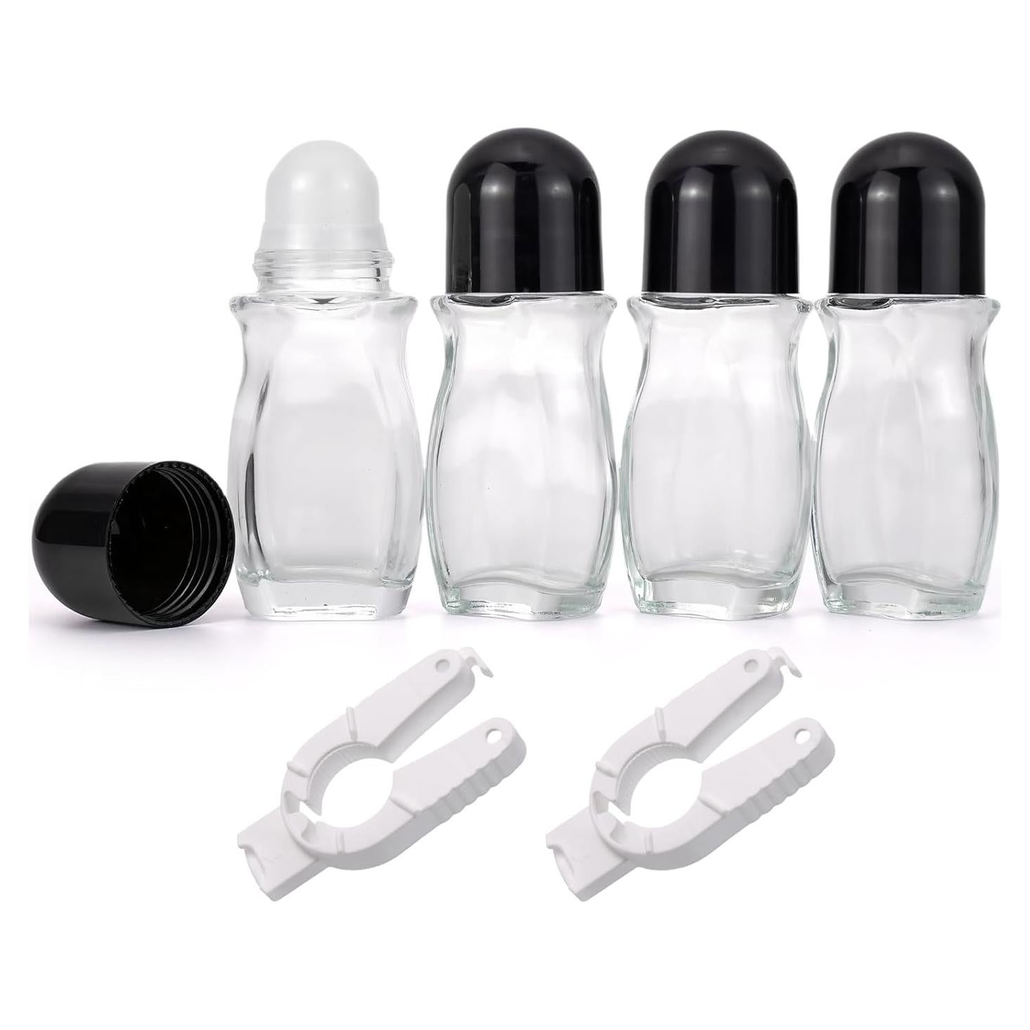 Paquete de 4 Botellas de Vidrio 50mL Newzoll con Tapas Negras