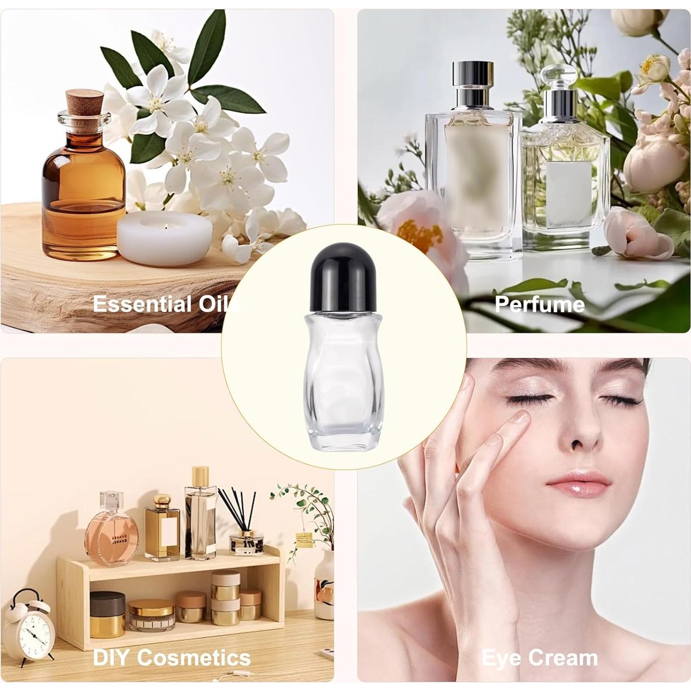 Paquete de 4 Botellas de Vidrio 50mL Newzoll con Tapas Negras