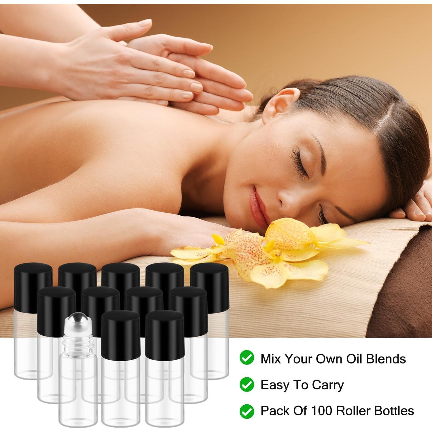 Cositina 100 Botellas Roller de Vidrio 3ml A Prueba de Fugas