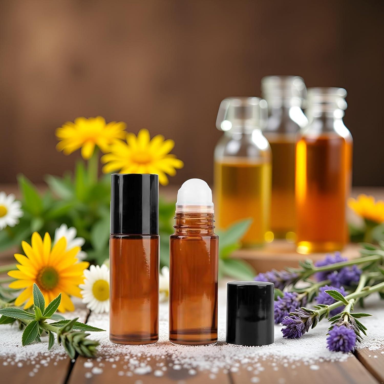 2 Botellas de Vidrio Marrón 50ml con Rodillo WLngtv