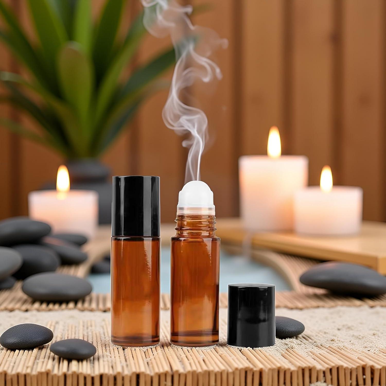 2 Botellas de Vidrio Marrón 50ml con Rodillo WLngtv