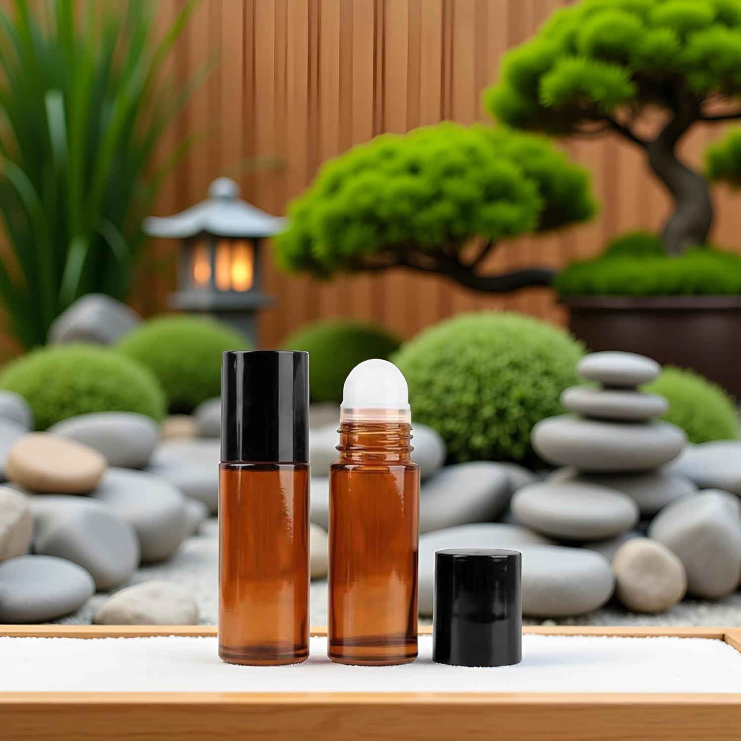 2 Botellas de Vidrio Marrón 50ml con Rodillo WLngtv