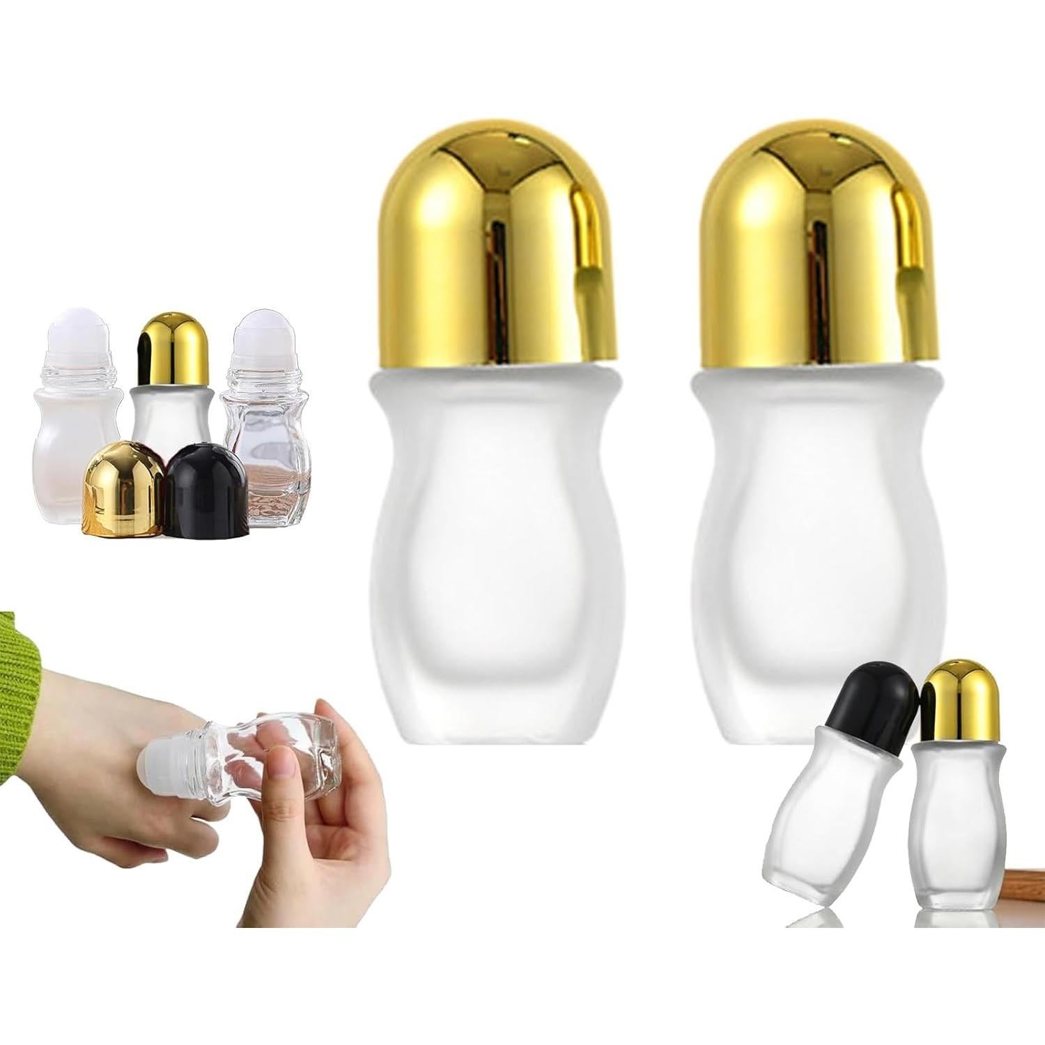 2 Botellas de Vidrio Negro 50ml con Rodillo para Aceites