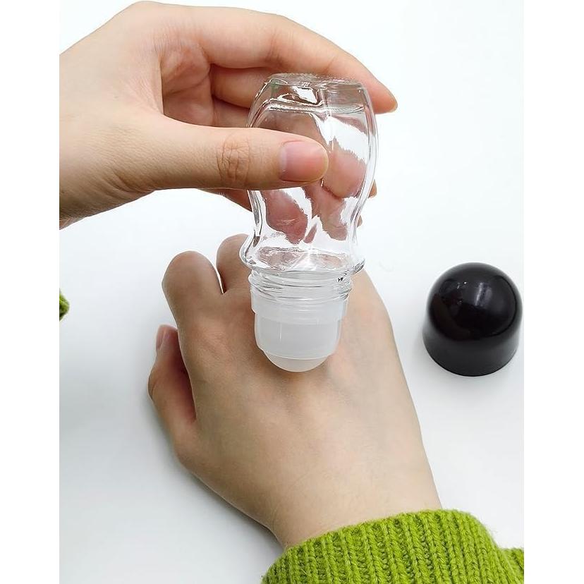 2 Botellas de Vidrio Negro 50ml con Rodillo para Aceites