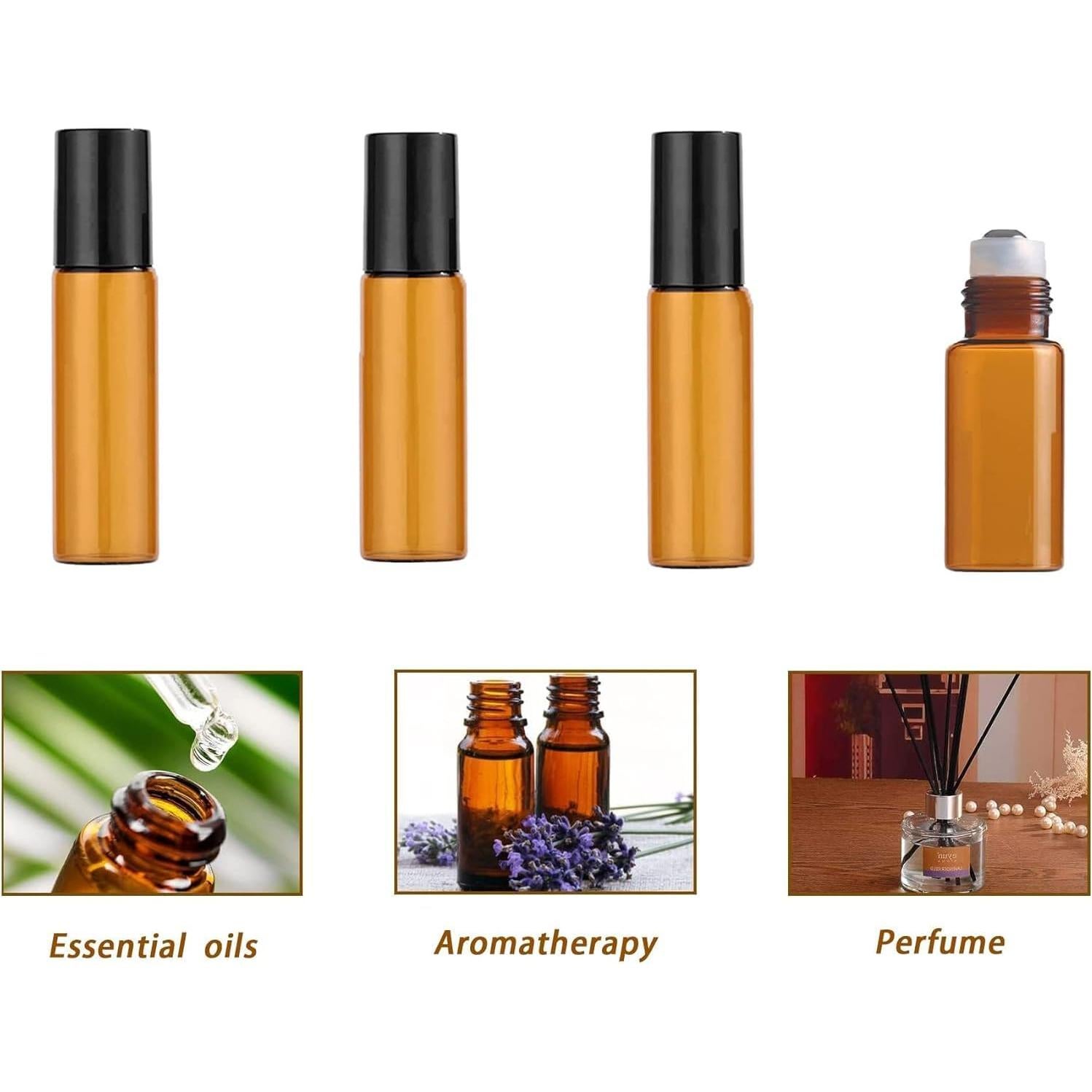 Paquete de 4 botellas rodantes de vidrio ámbar 5ml DreamAug