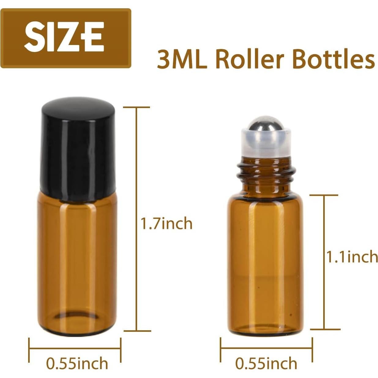 Botellas de Rodillo de 3ml ZEJIA - Paquete de 12 Vidrio Ámbar