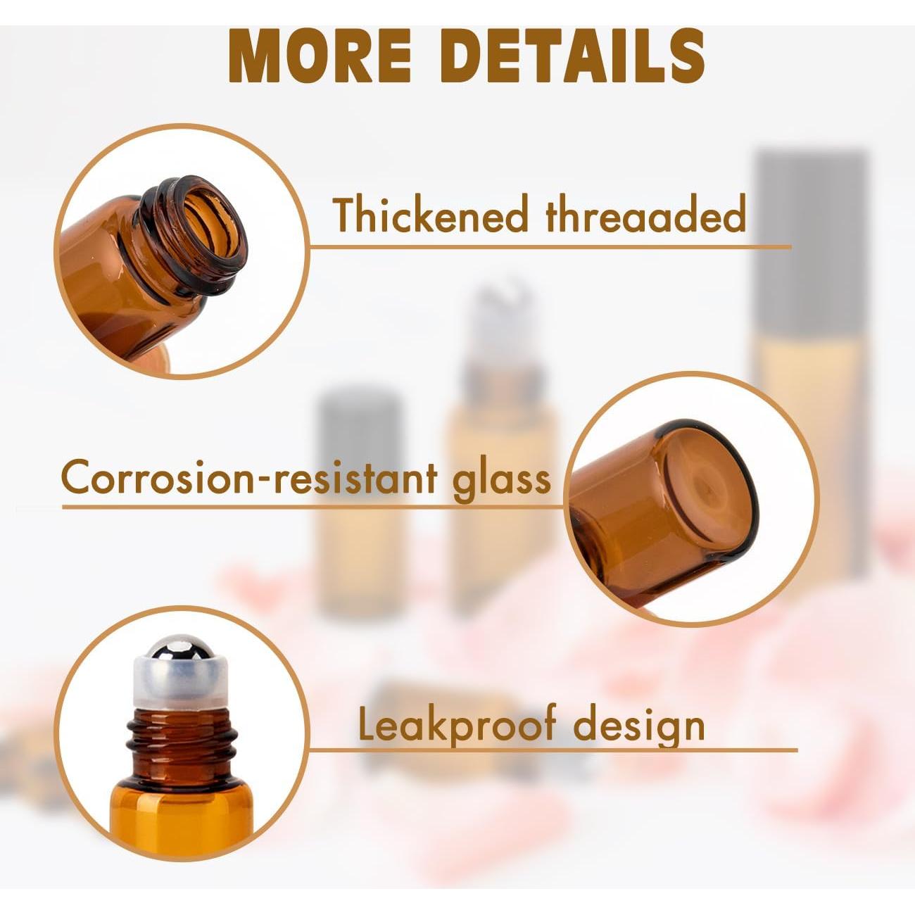 Botellas de Rodillo de 3ml ZEJIA - Paquete de 12 Vidrio Ámbar