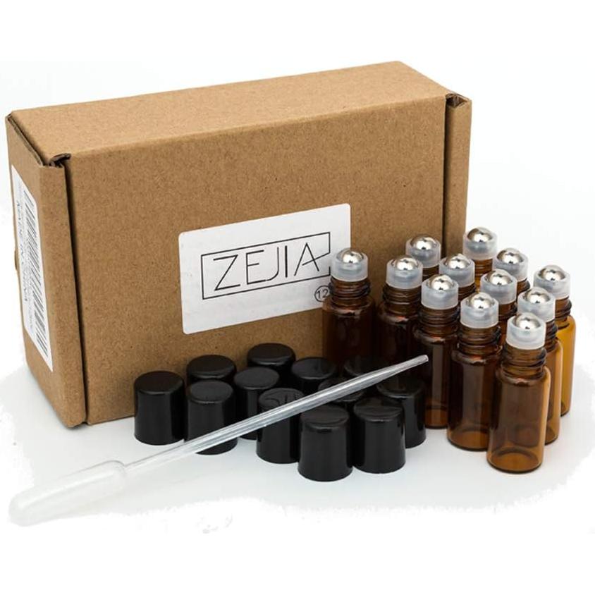 Botellas de Rodillo de 3ml ZEJIA - Paquete de 12 Vidrio Ámbar