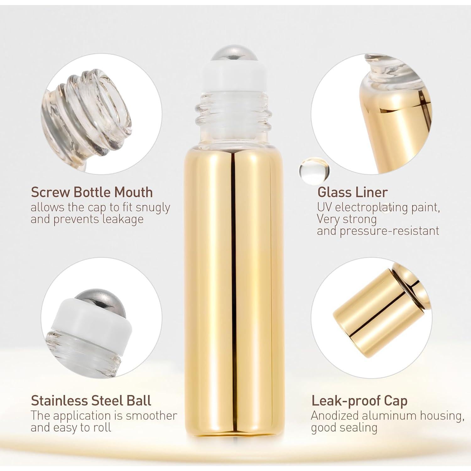 Kesell 16 Botellas de Vidrio Roll-On 5ml Oro para Aceites