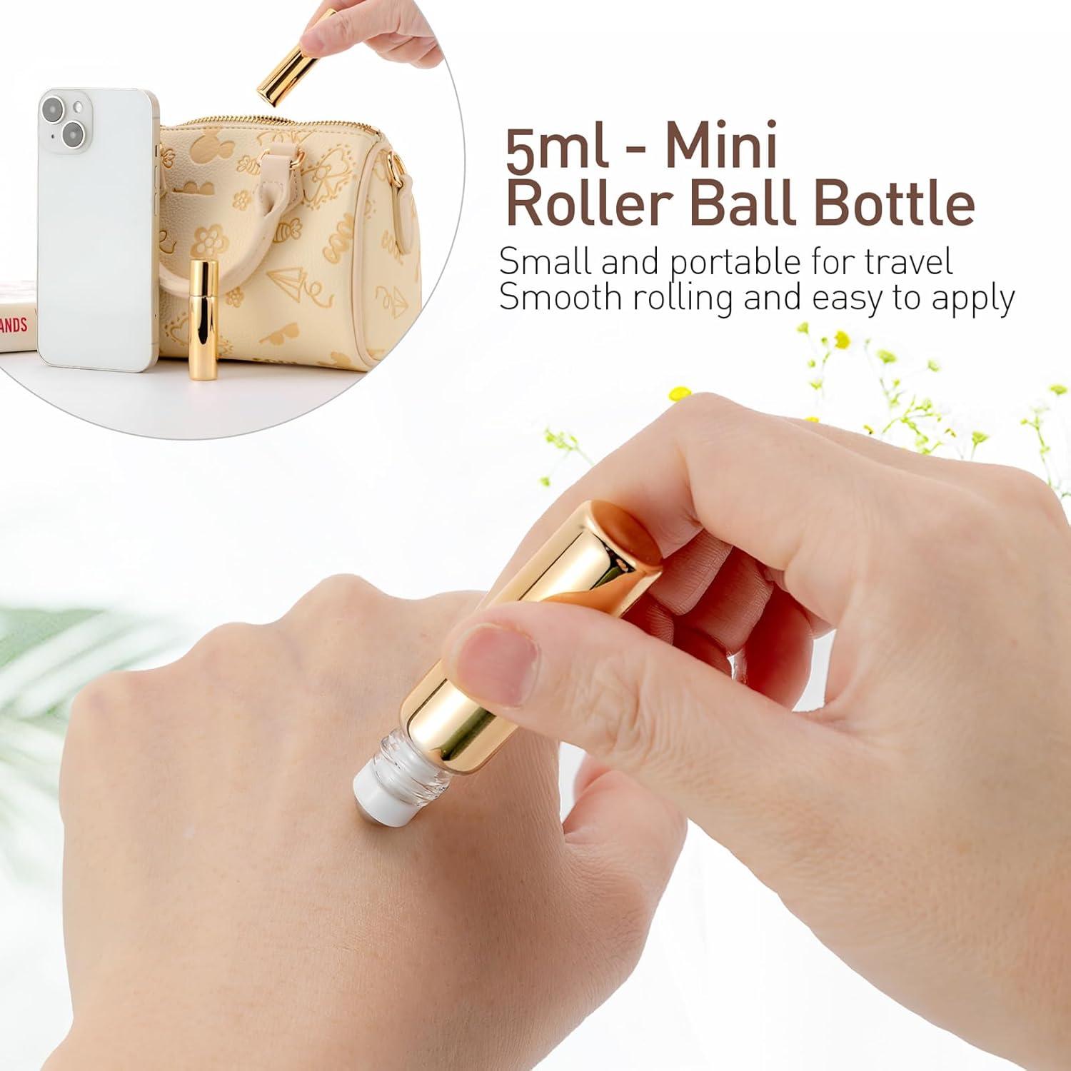 Kesell 16 Botellas de Vidrio Roll-On 5ml Oro para Aceites