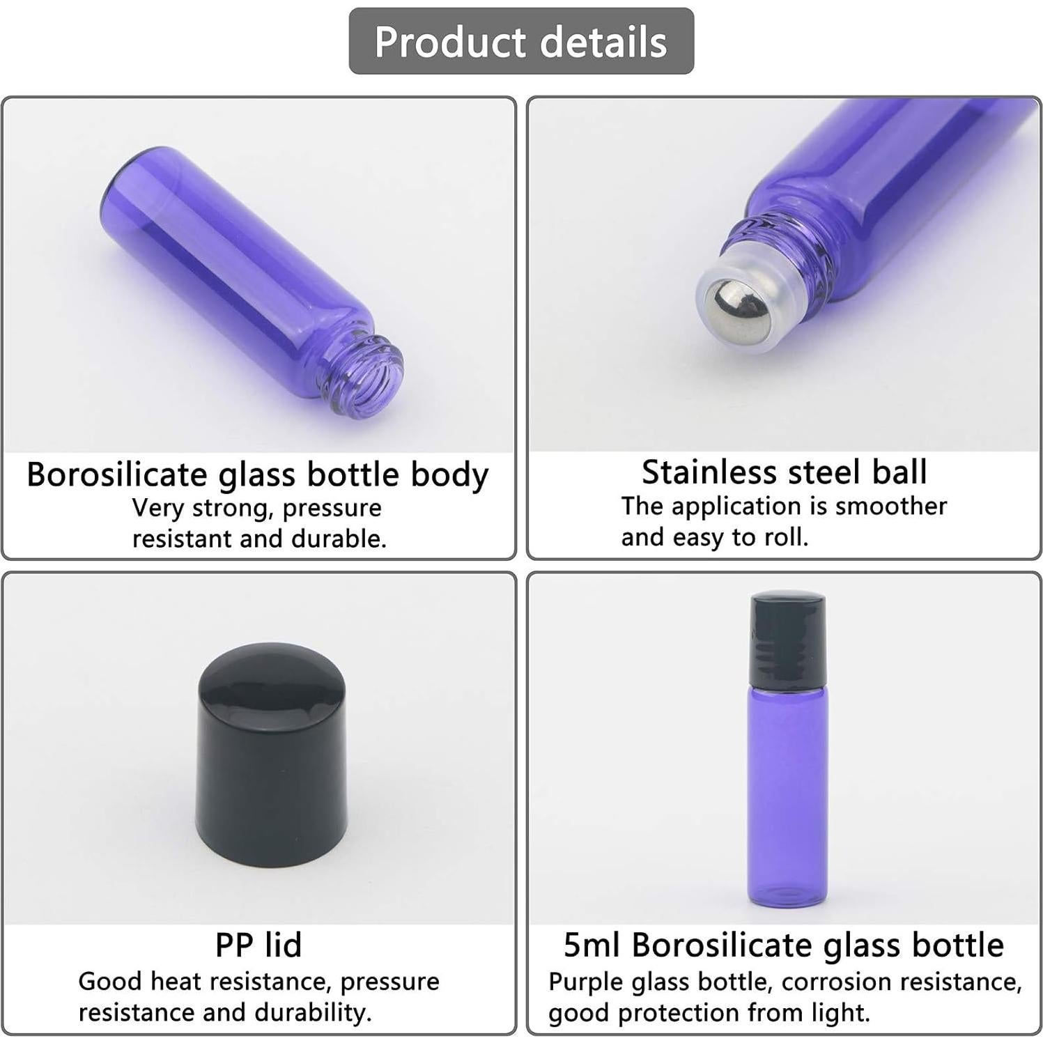 Botellas de Aceite Esencial JIUWU 5ml Moradas - Pack de 15