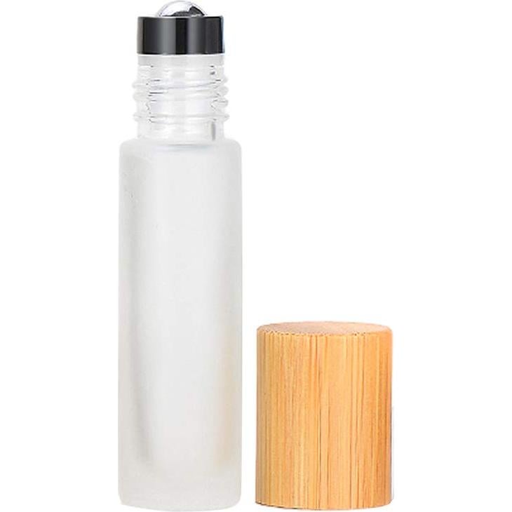 12 Botellas de Vidrio Esmerilado 10ml con Rodillo y Tapas de Bambú