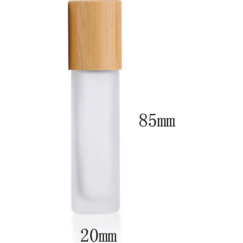 12 Botellas de Vidrio Esmerilado 10ml con Rodillo y Tapas de Bambú