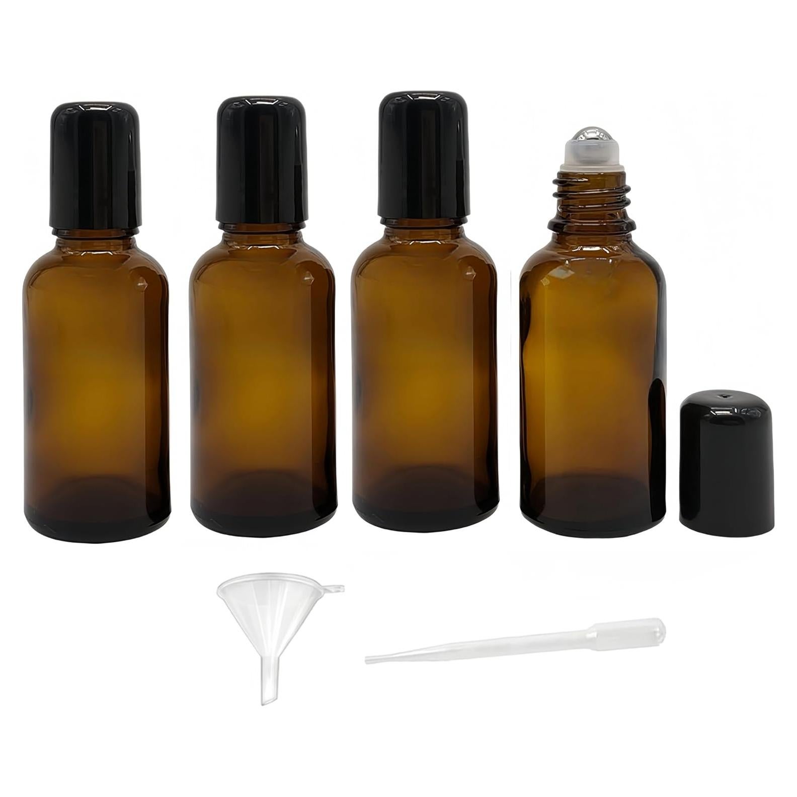 Paquete de 4 botellas de vidrio ámbar 100ml YORROR con rodillo