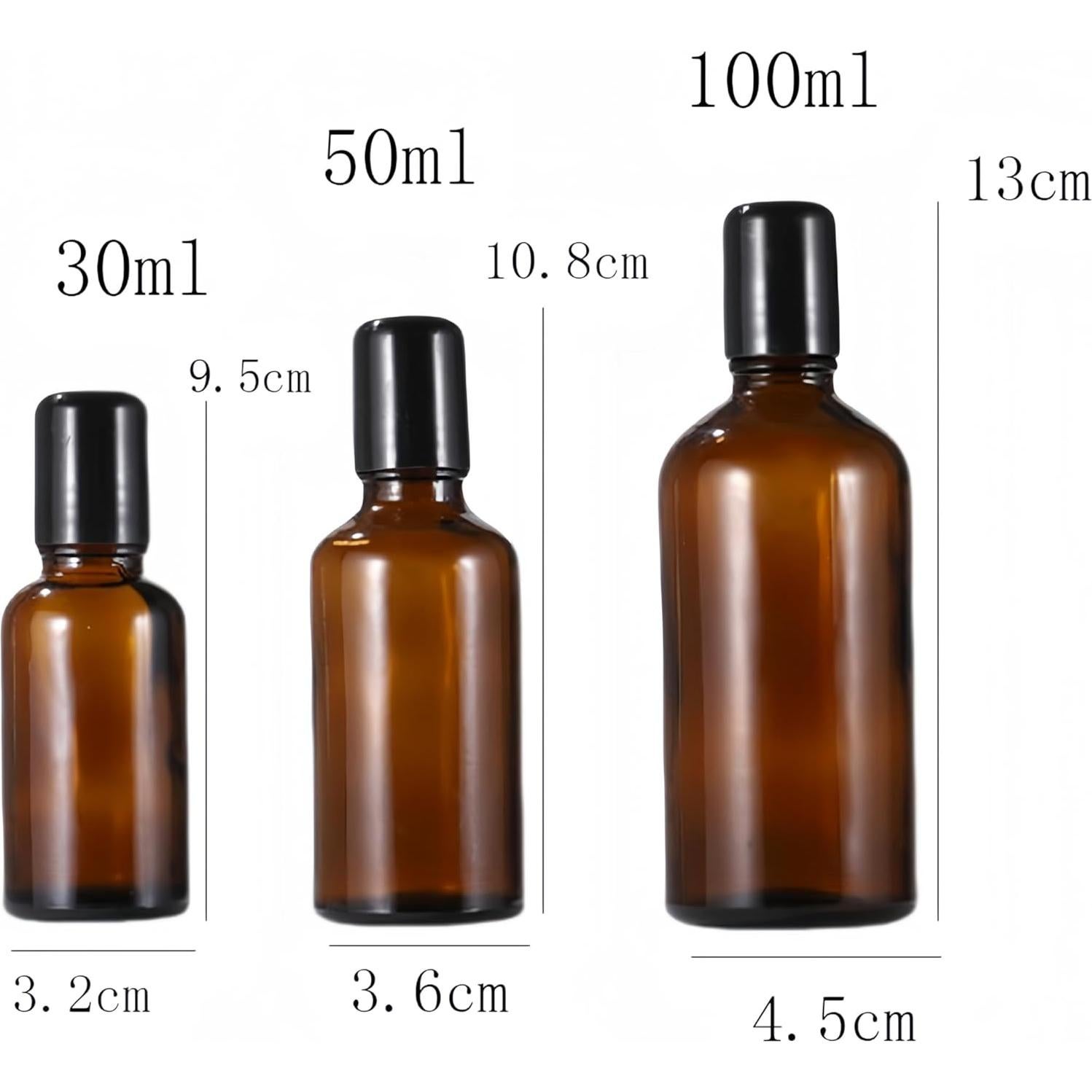 Paquete de 4 botellas de vidrio ámbar 100ml YORROR con rodillo