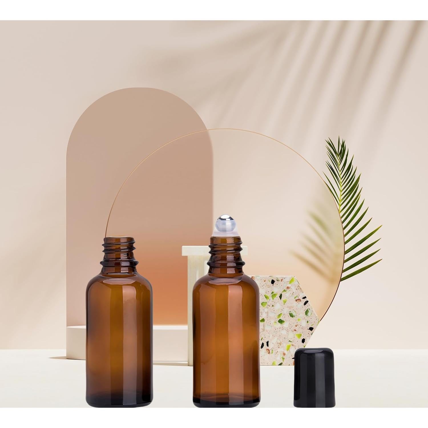 Paquete de 4 botellas de vidrio ámbar 100ml YORROR con rodillo