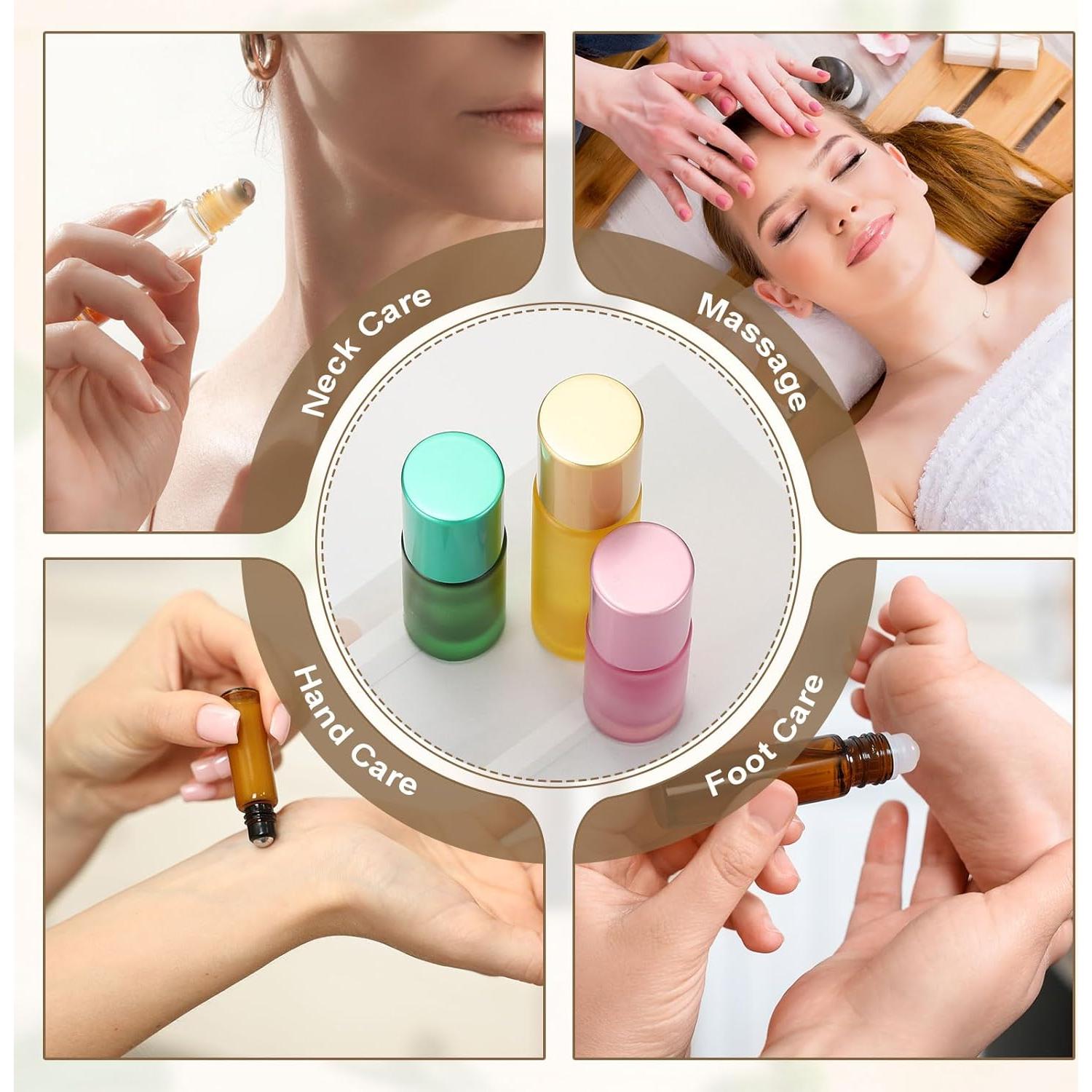 5 Botellas de Rodillo de Aceite Esencial uxcell 10ml Vidrio