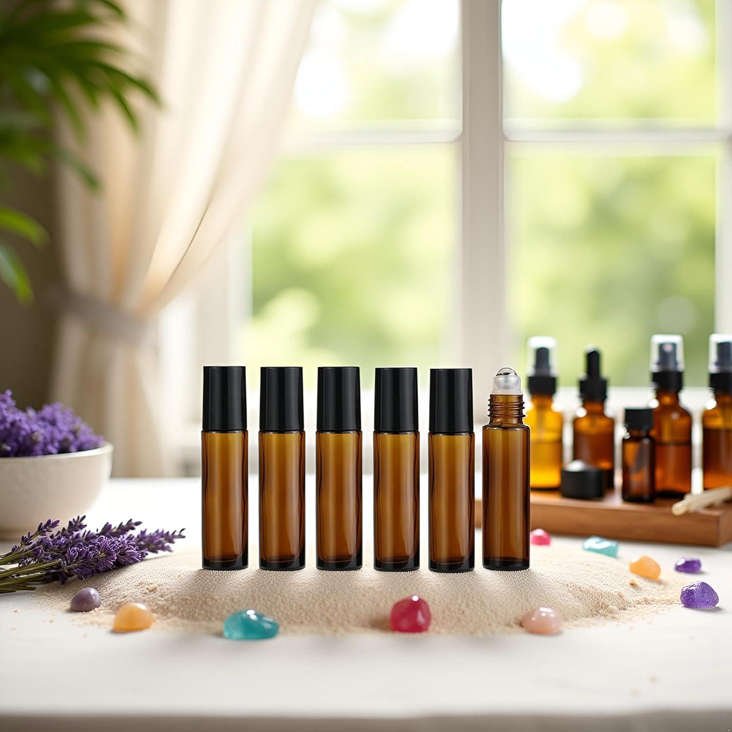 Botellas de Rodillo de Vidrio 10ml WsjiaboFux - 6 Pcs Rellenables