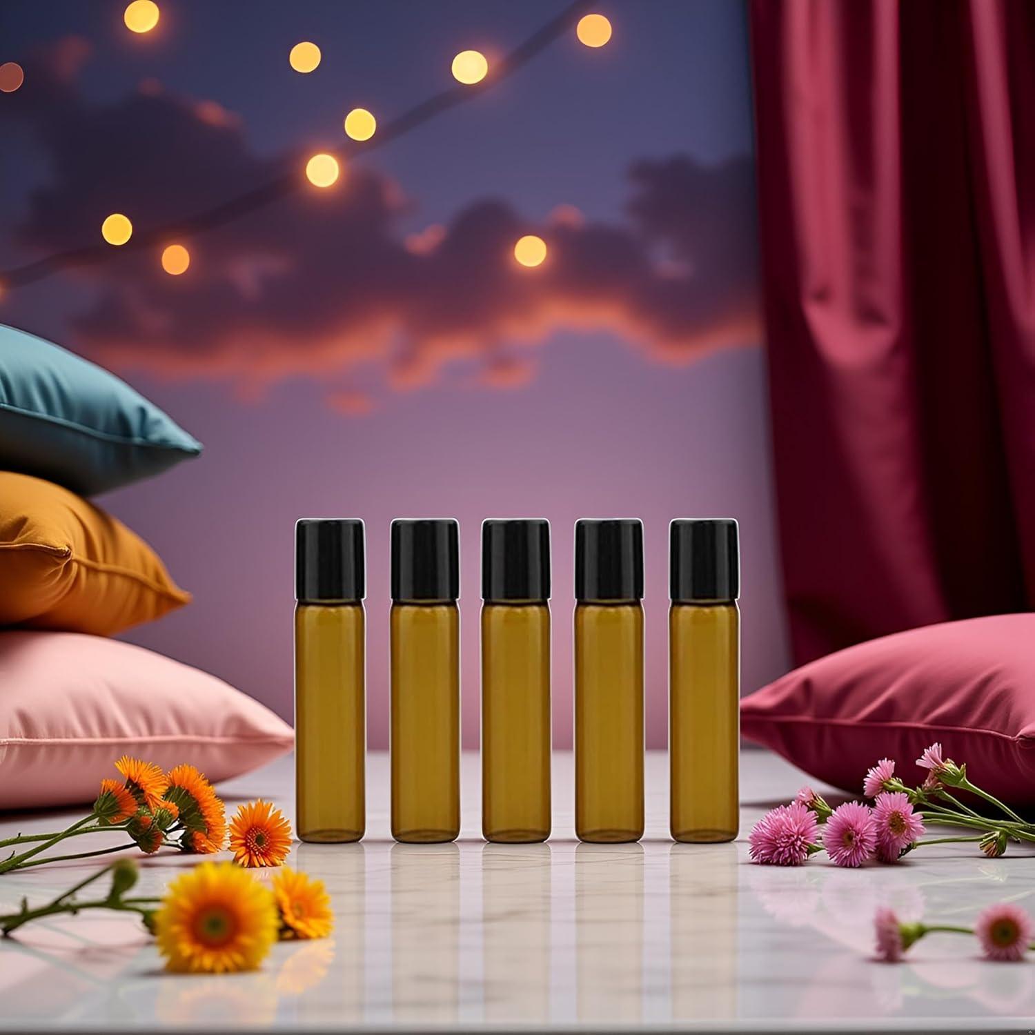 5 Botellas de Vidrio 5ml Roll On Marrón Rosojodg para Aceites