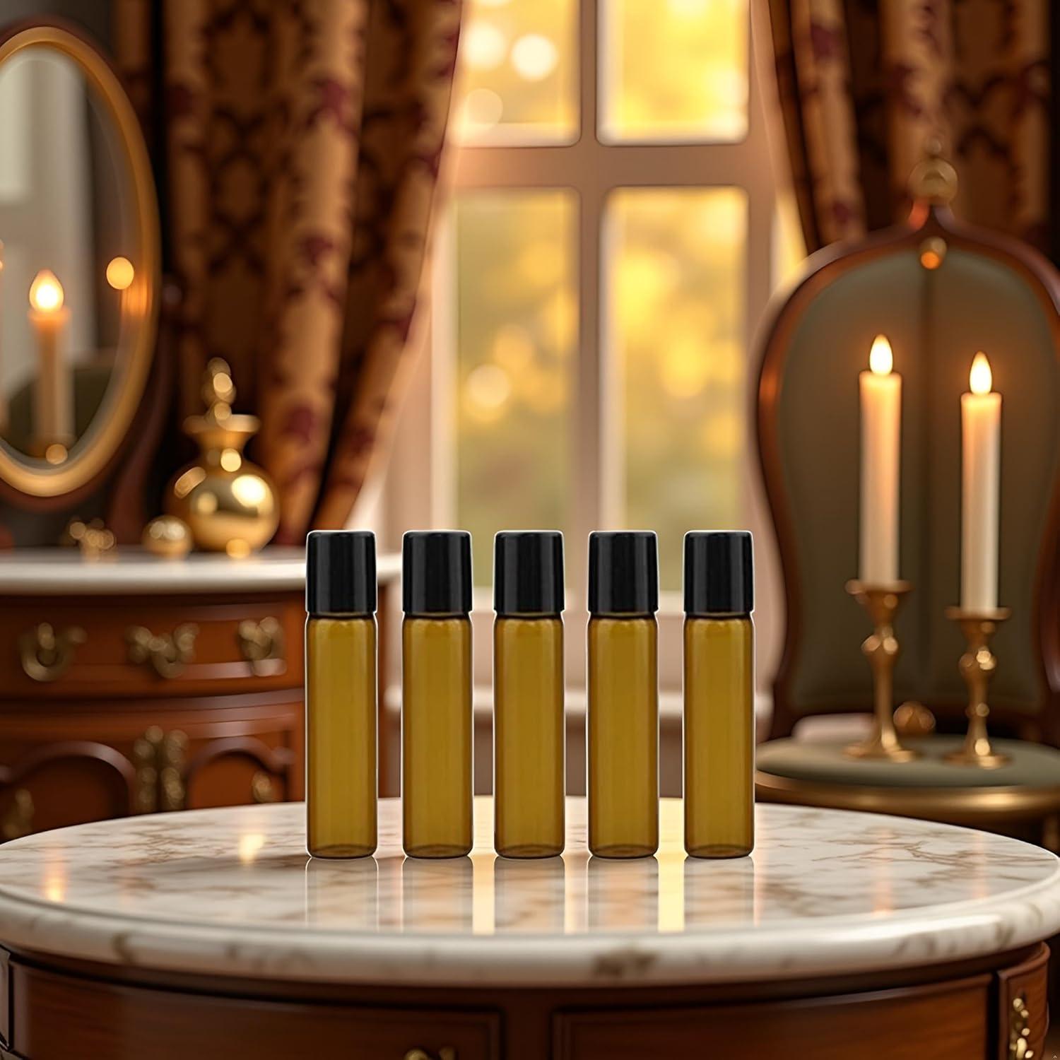 5 Botellas de Vidrio 5ml Roll On Marrón Rosojodg para Aceites