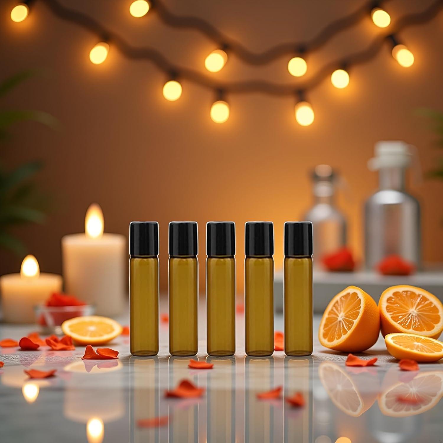 5 Botellas de Vidrio 5ml Roll On Marrón Rosojodg para Aceites