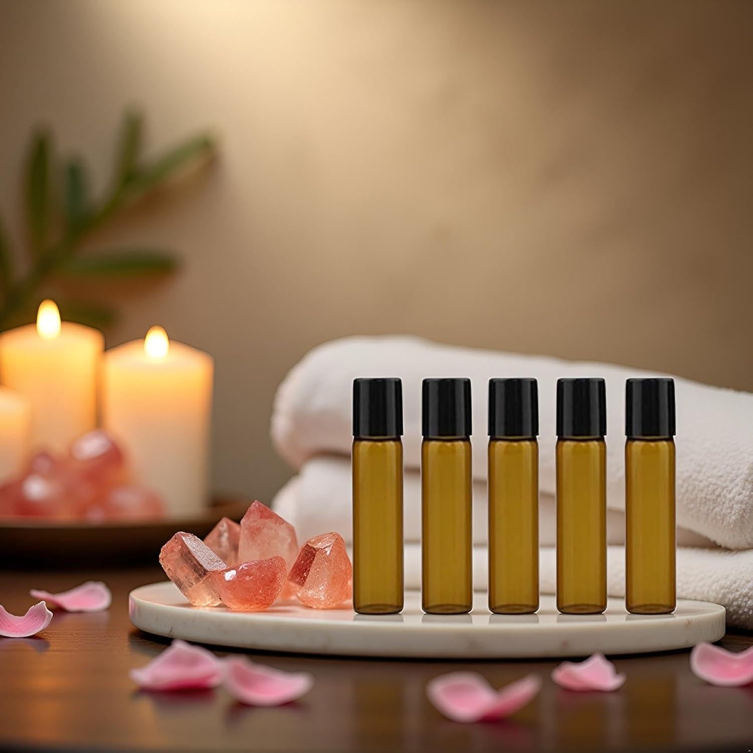 5 Botellas de Vidrio 5ml Roll On Marrón Rosojodg para Aceites