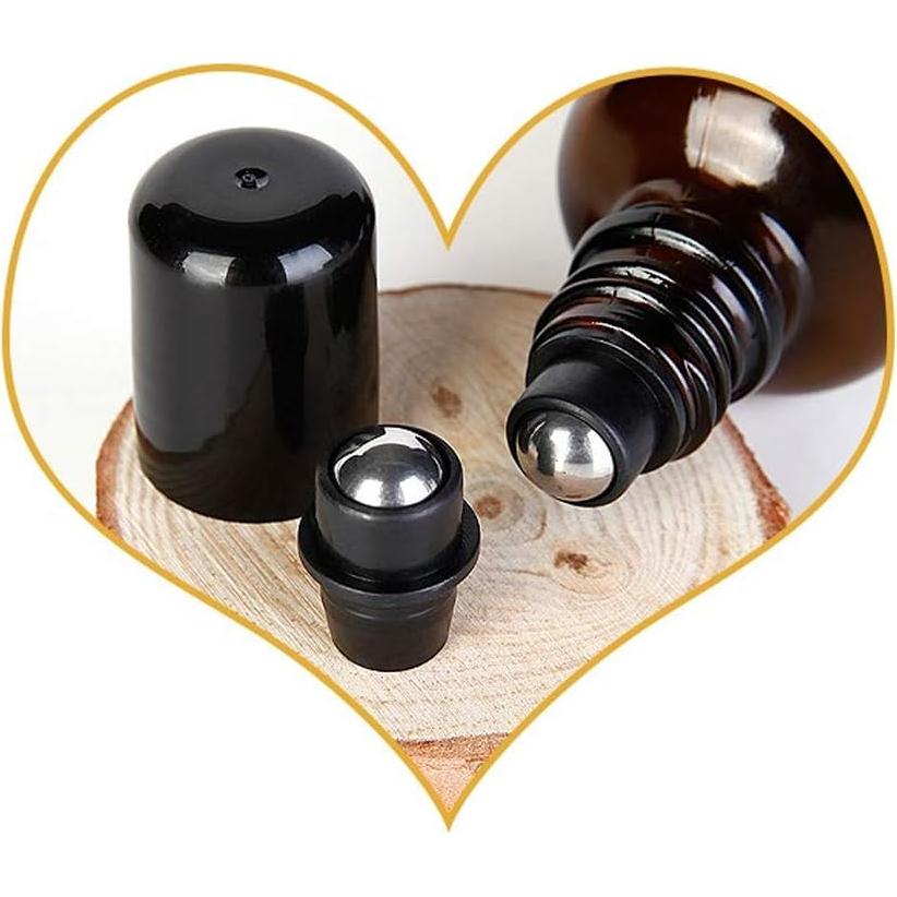 3 Botellas de Vidrio Ámbar 20ml con Bola de Acero Inoxidable