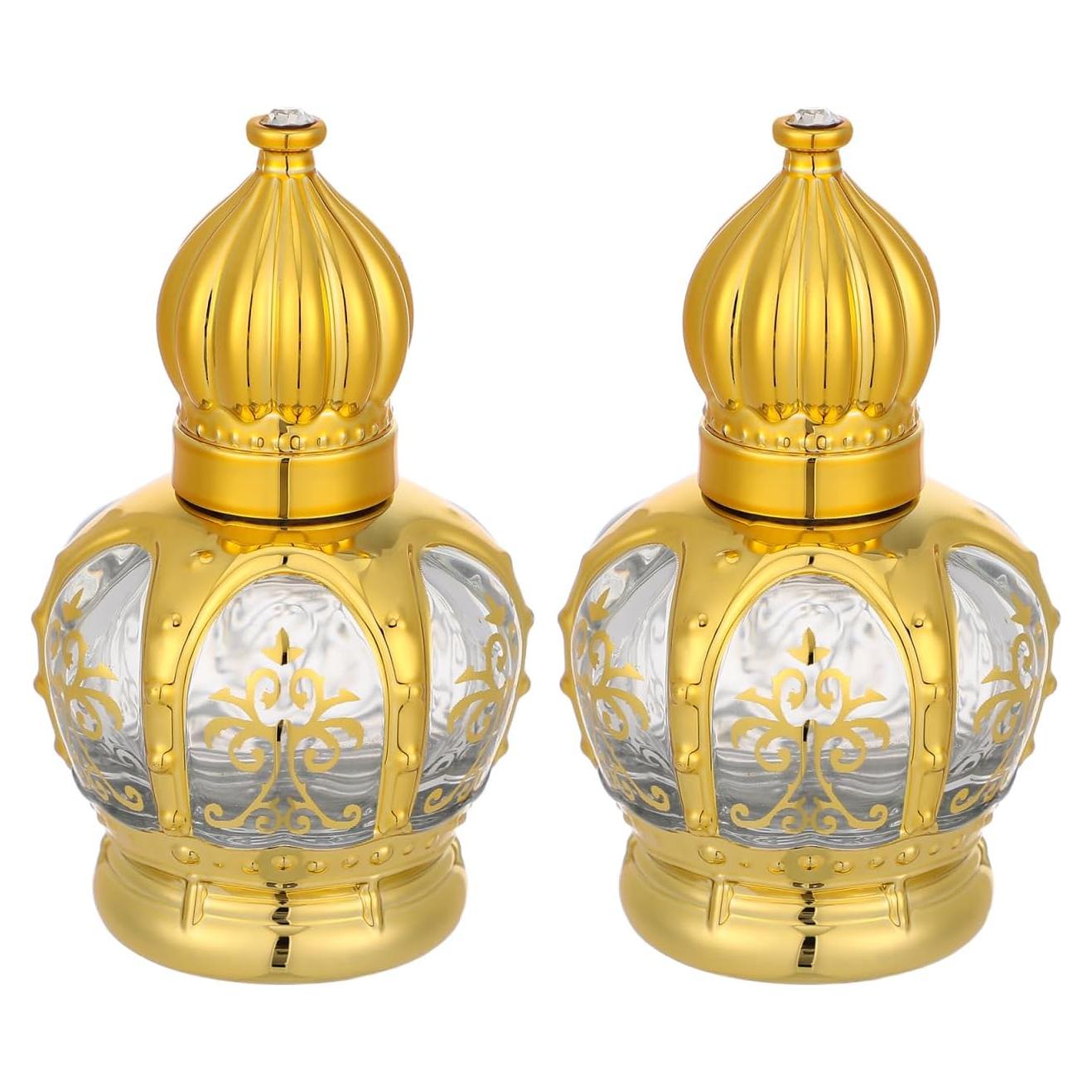 2 Botellas de Cristal Árabes con Rodillo 15ml Beavorty Doradas