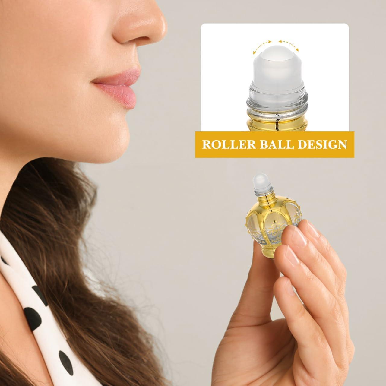 2 Botellas de Cristal Árabes con Rodillo 15ml Beavorty Doradas