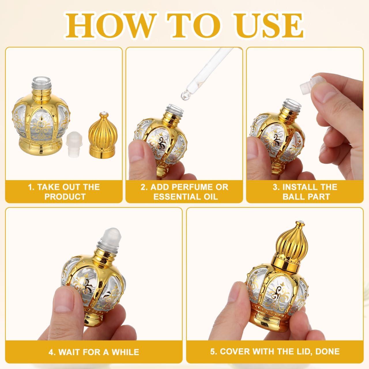 2 Botellas de Cristal Árabes con Rodillo 15ml Beavorty Doradas