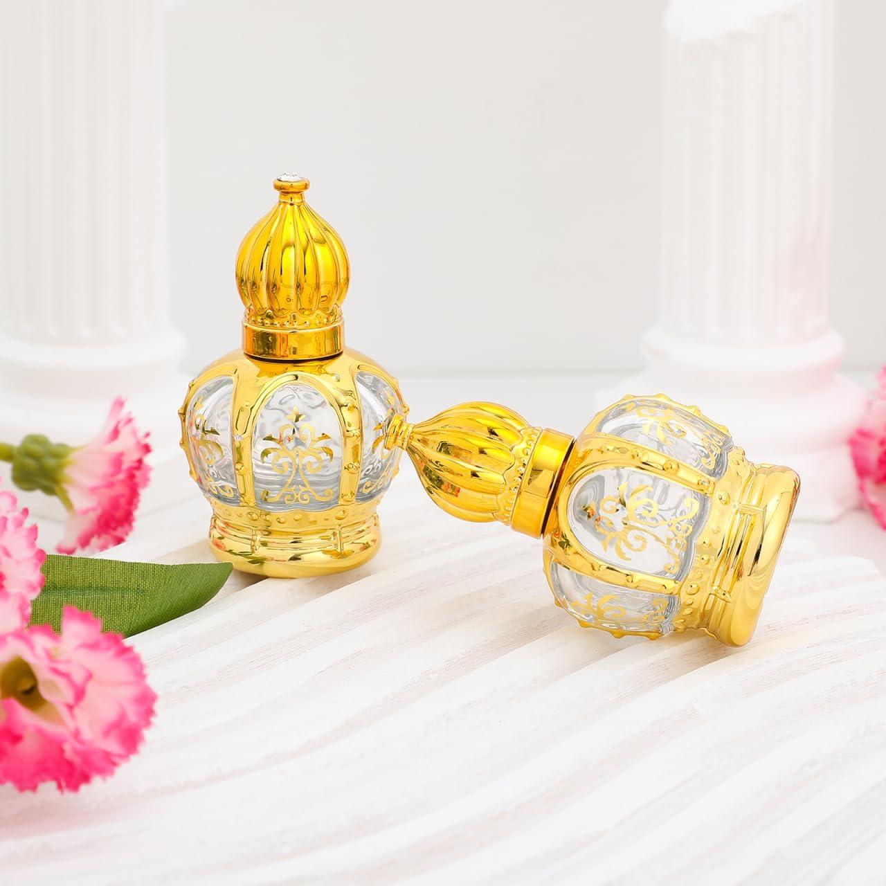 2 Botellas de Cristal Árabes con Rodillo 15ml Beavorty Doradas