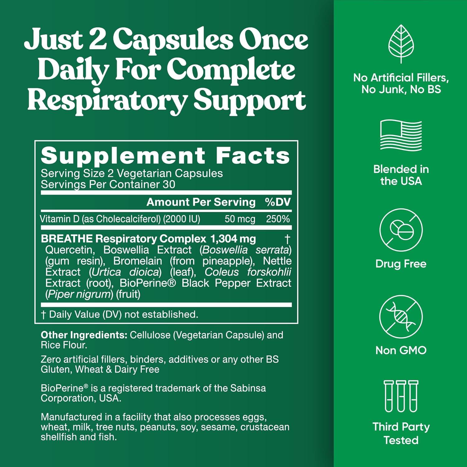 Suplemento Inhalador Breathe Eu Natural 60 Cápsulas Vegetarianas