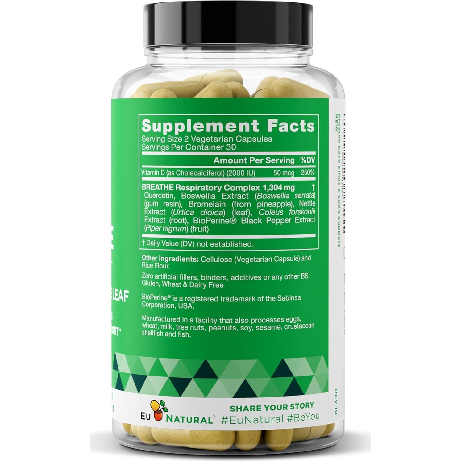 Suplemento Inhalador Breathe Eu Natural 60 Cápsulas Vegetarianas