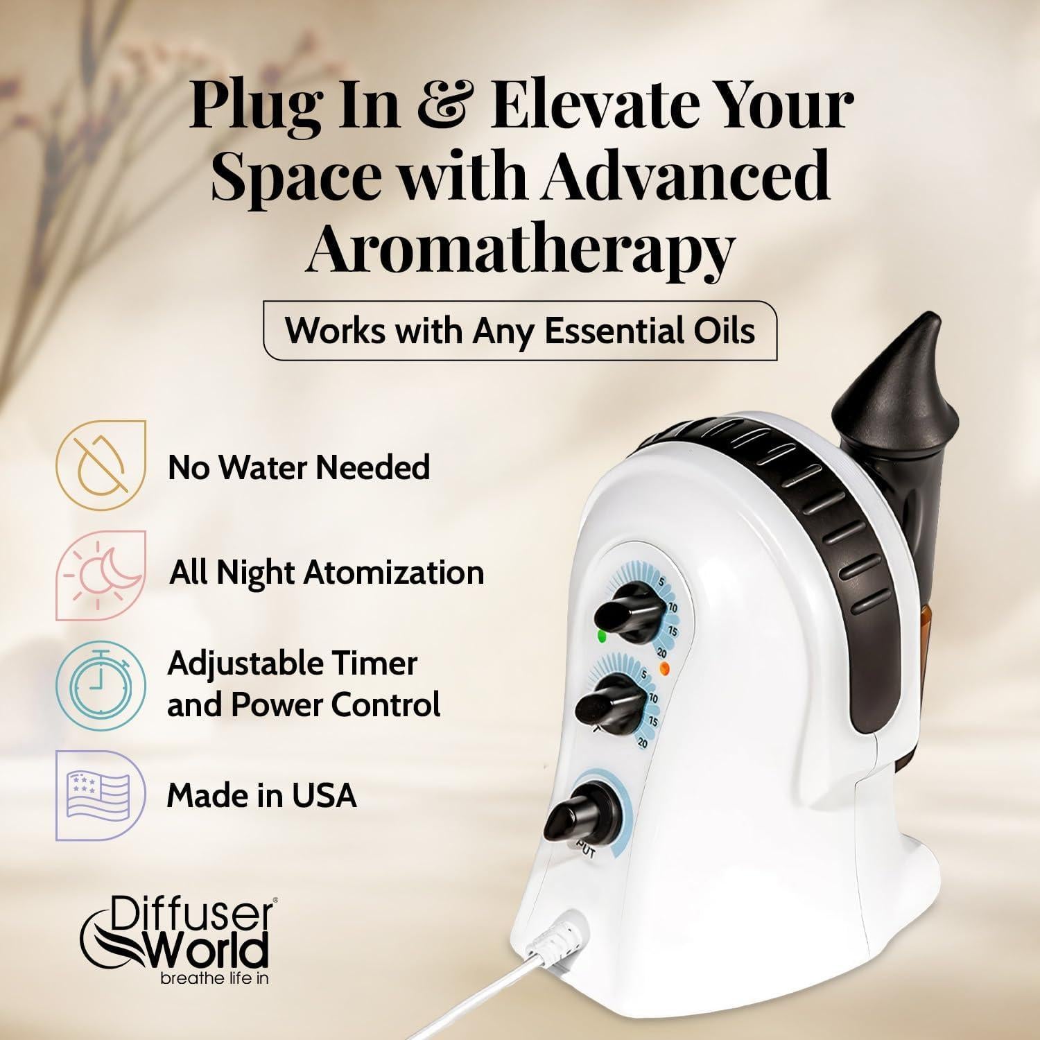 Difusor de Aceites Esenciales Sin Agua 110V - Negro - Diffuser World