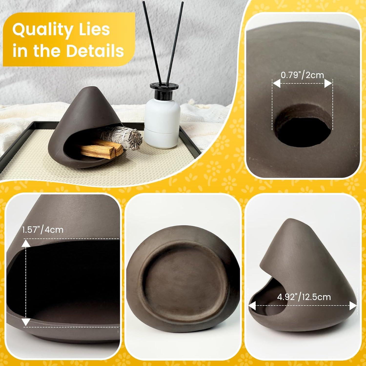 Maceta de Arcilla Natural SEEYAURO - Mini Chimenea Incienso Negro