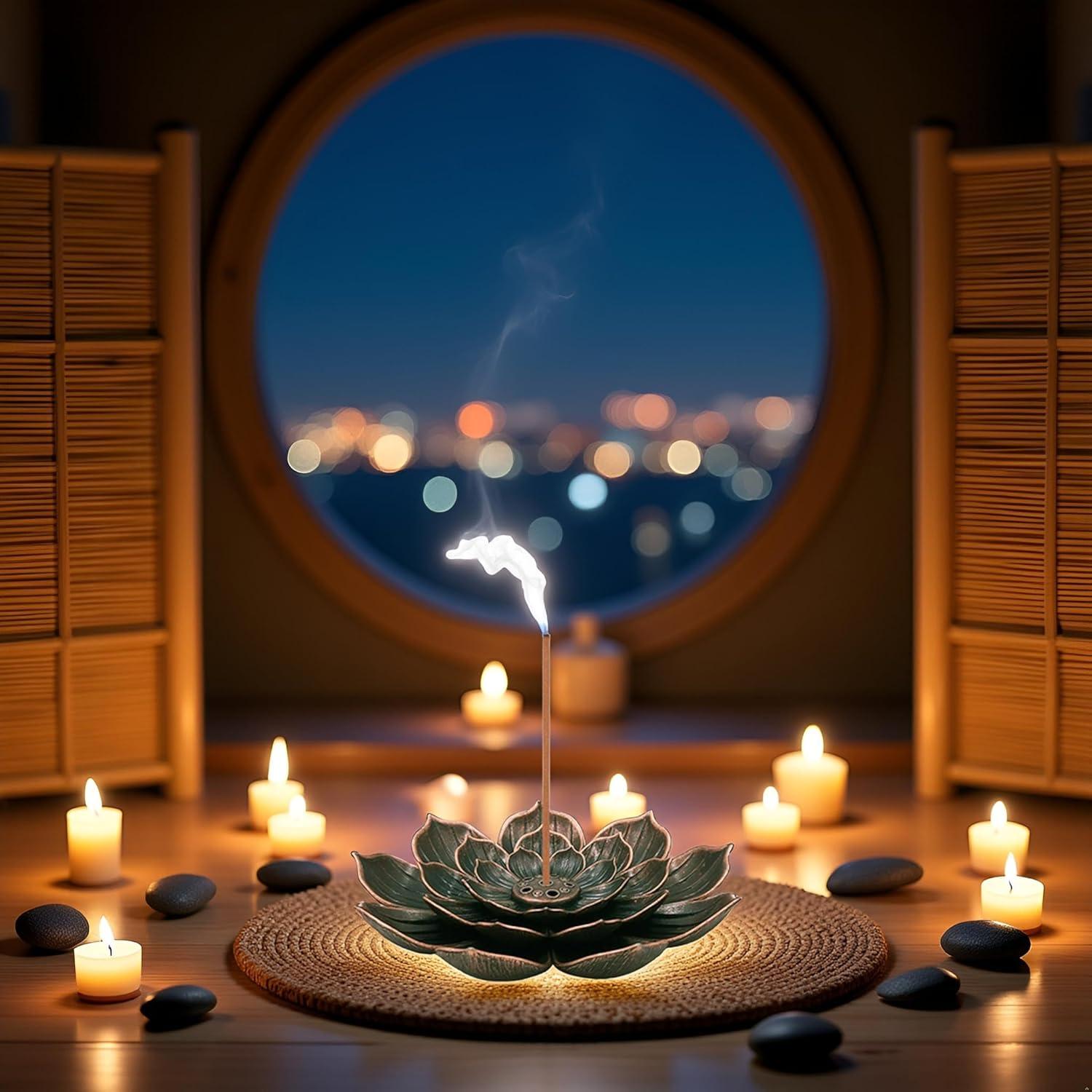 Soporte de Incienso Negro YuanHolumid Mini Flor Vintage