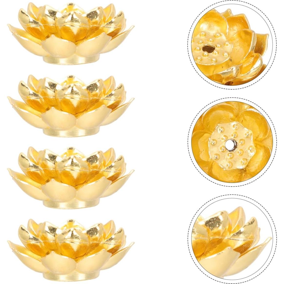 4 Soportes de Incienso de Cobre Dorado Loto TOPBATHY